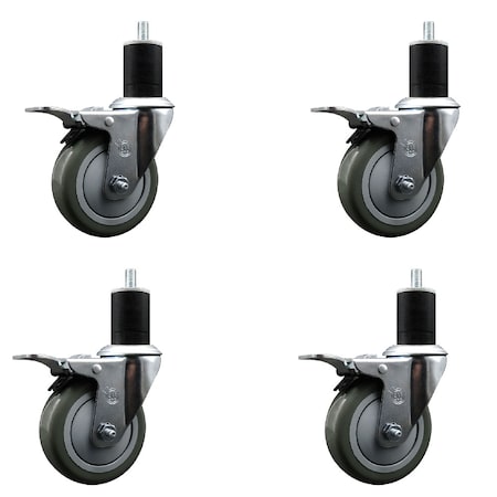 Service Caster 4'' SS Gray Poly Swivel 1-3/4'' Expanding Stem Caster Set Total Lock Brake, 4PK SCC-SSEXTTL20S414-PPUB-134-4